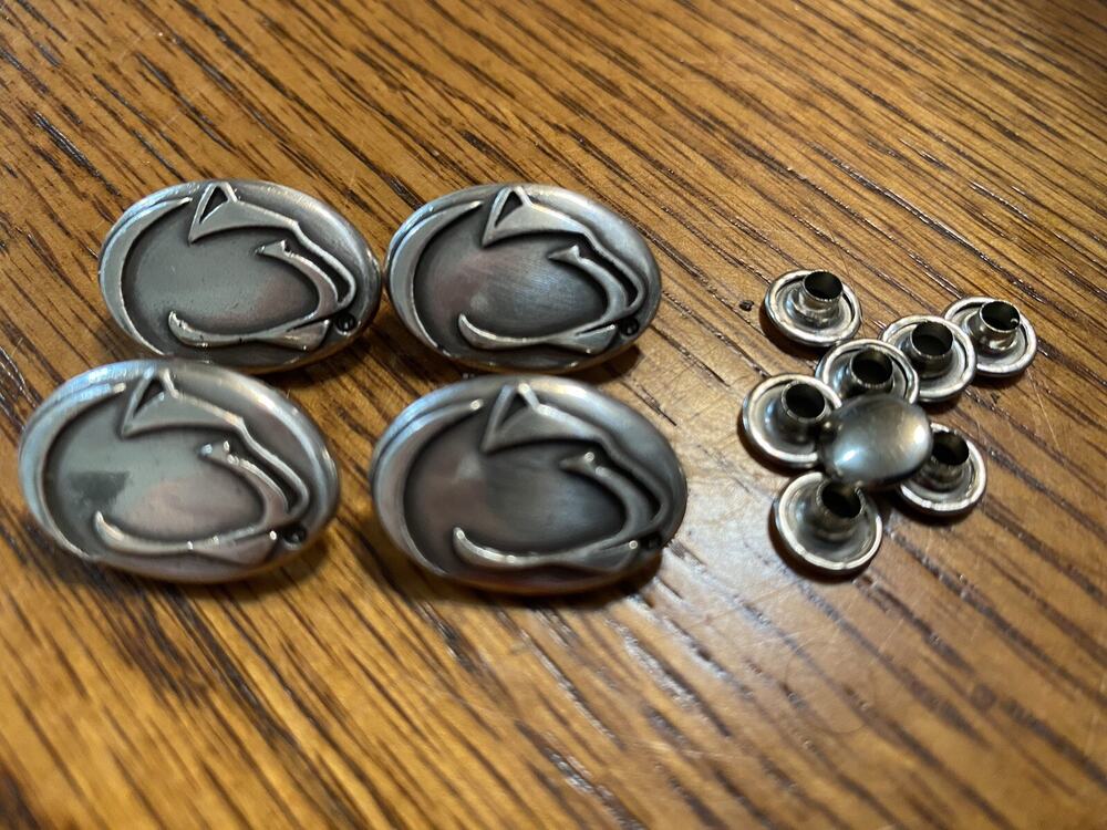 Lot of 4 Penn State University Nittany Lion Conchos with Rivets 7/8” Wide SMALL